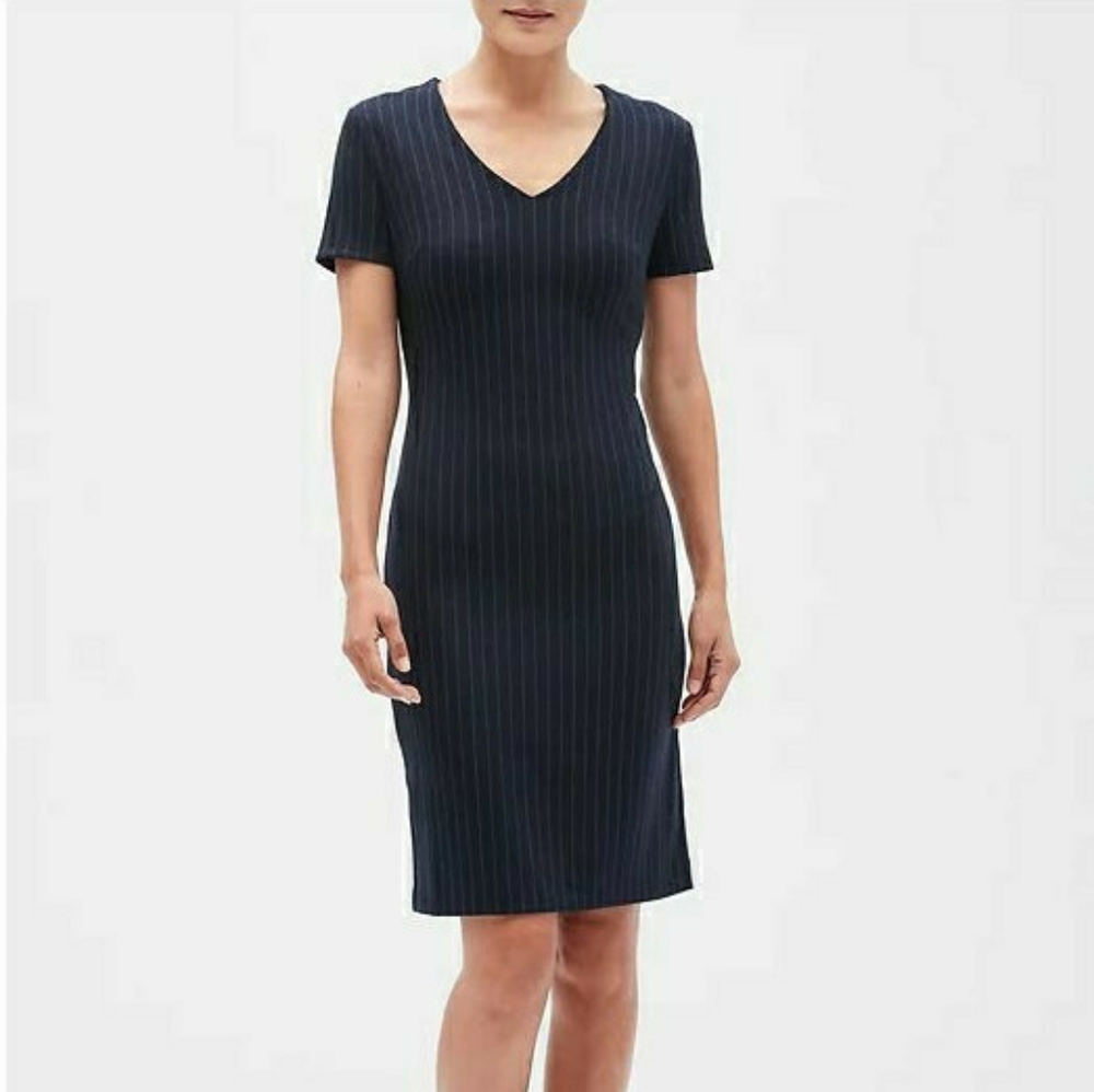 Banana Republic Striped Sheath Dress Office Workwear Business Size 12P Navy